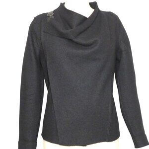 Eileen Fisher Black Boiled wool  wrap Front  Sweater  Petite Size L